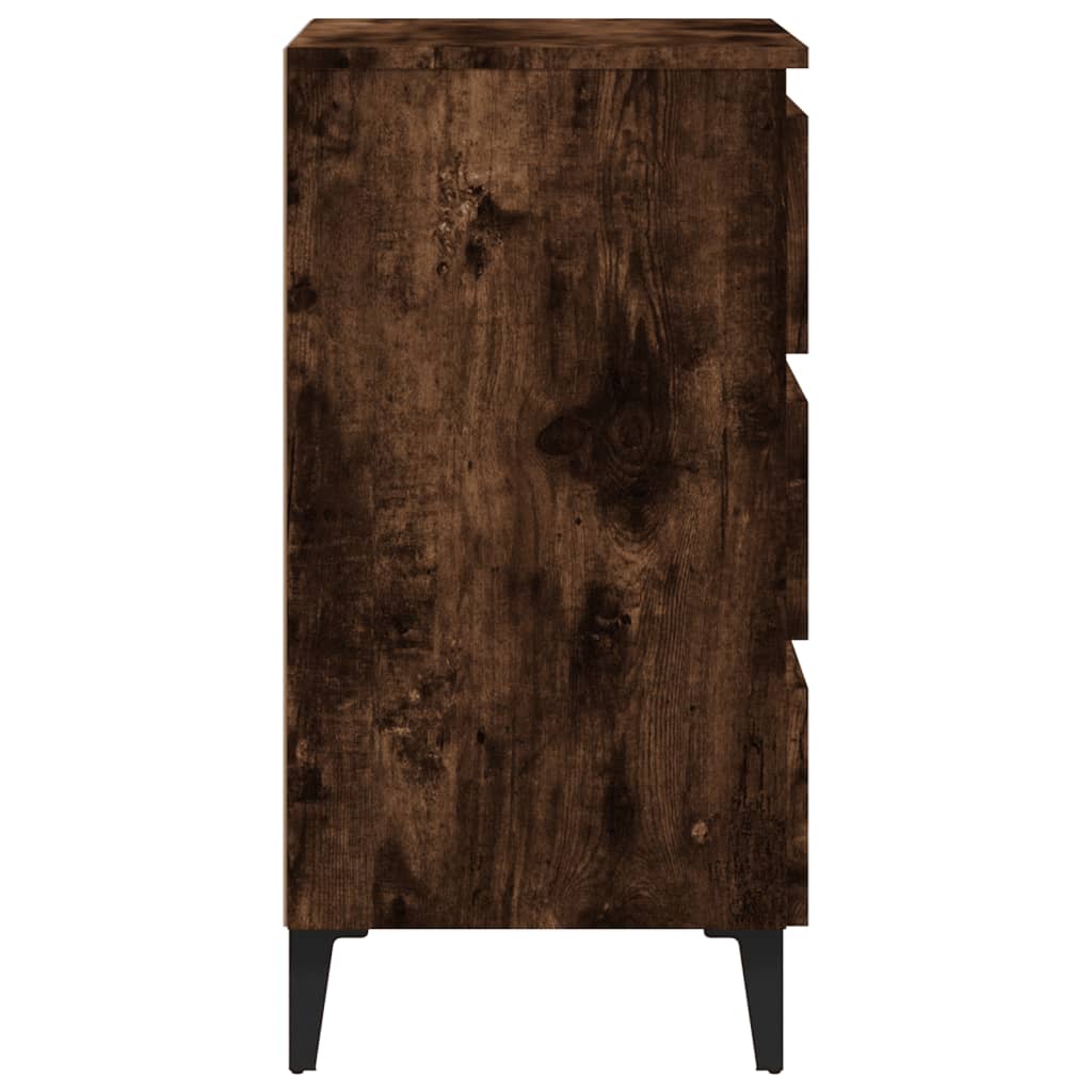 813140 vidaXL Bed Cabinet with Metal Legs Smoked Oak 40x35x69 cm