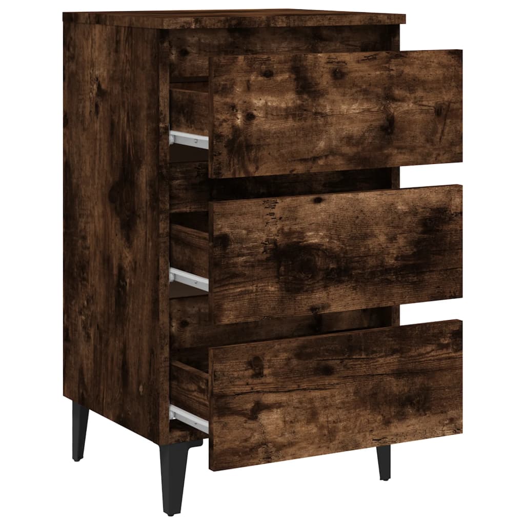 813140 vidaXL Bed Cabinet with Metal Legs Smoked Oak 40x35x69 cm