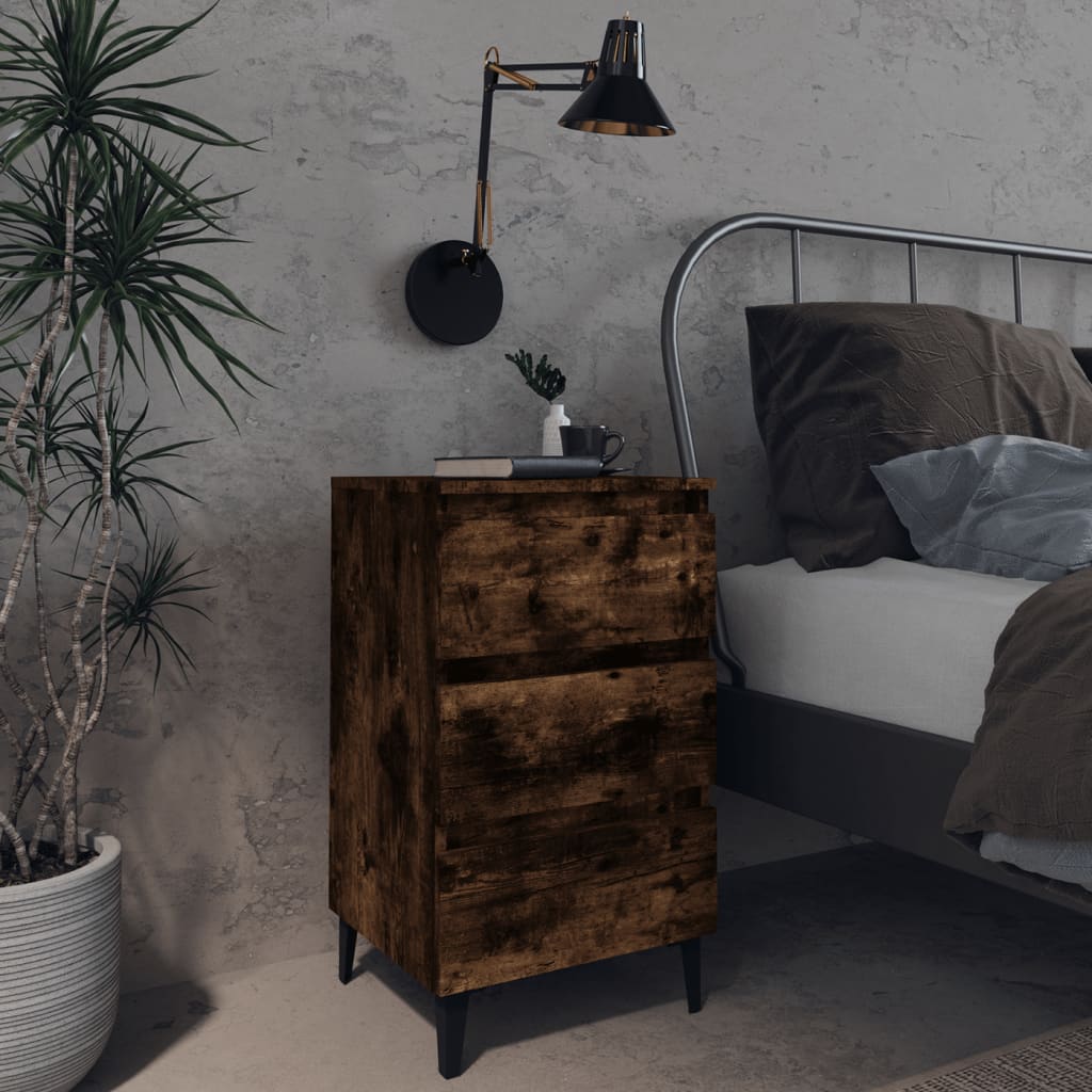 813140 vidaXL Bed Cabinet with Metal Legs Smoked Oak 40x35x69 cm
