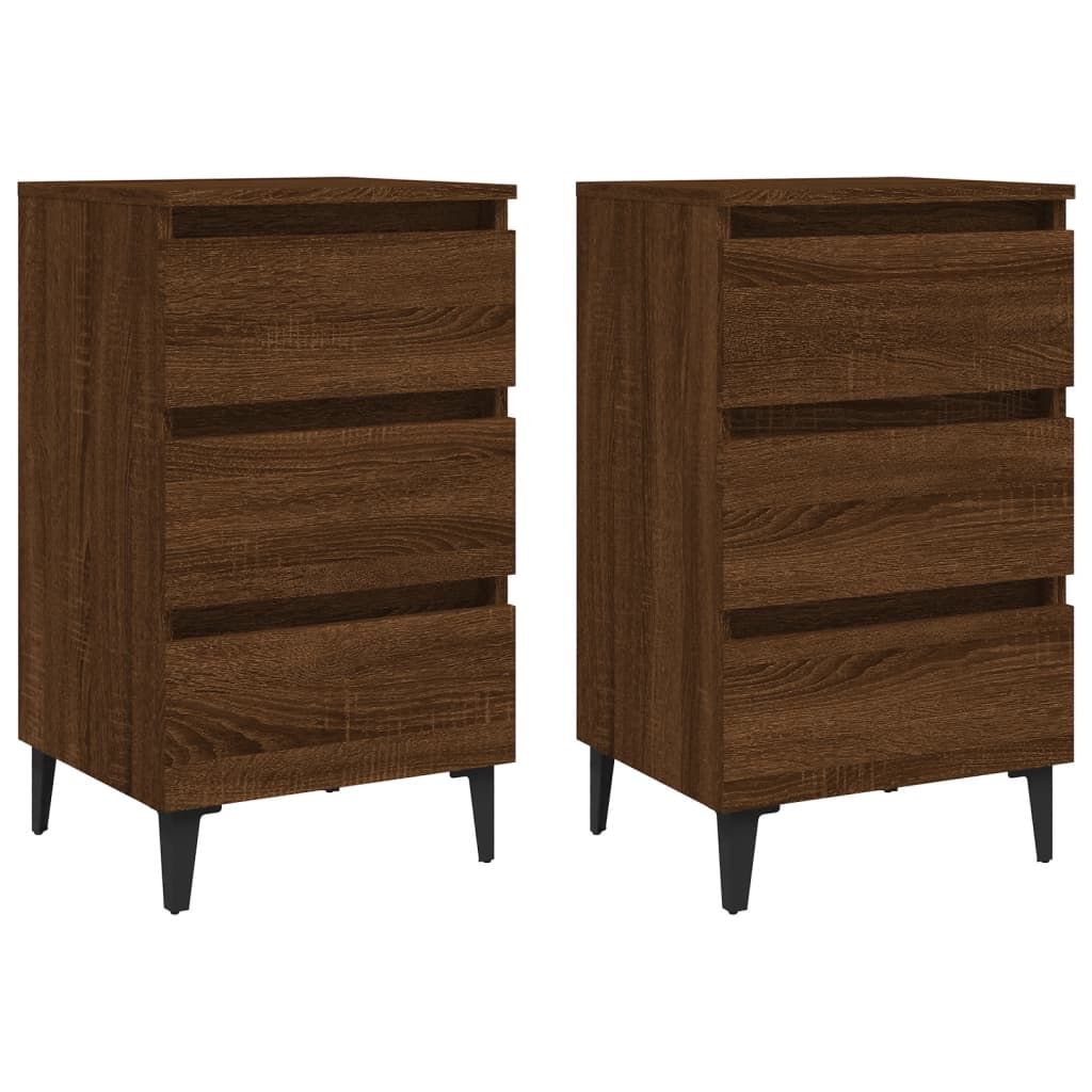 Armoires de lit avec pieds en métal 2 pcs Chêne brun 40x35x69 cm