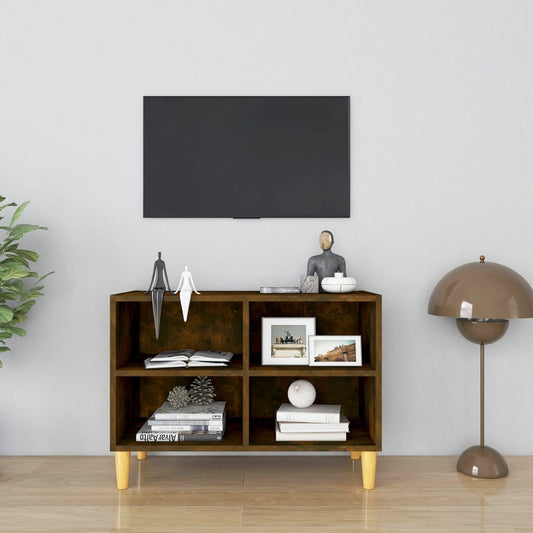 813146 vidaXL TV Cabinet with Solid Wood Legs Smoked Oak 69,5x30x50 cm