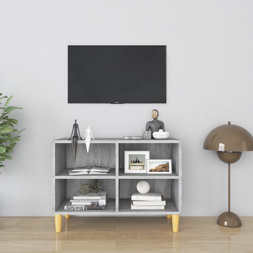 vidaXL TV Cabinet with Solid Wood Legs Grey Sonoma 69.5x30x50 cm