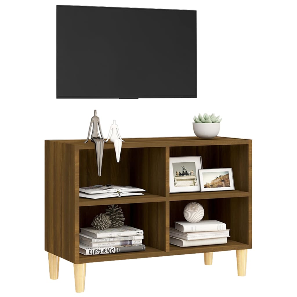 TV Cabinet with Solid Wood Legs Brown Oak 69,5x30x50 cm