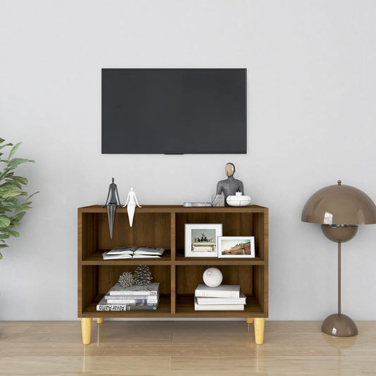 vidaXL TV Cabinet with Solid Wood Legs Brown Oak 69.5x30x50 cm