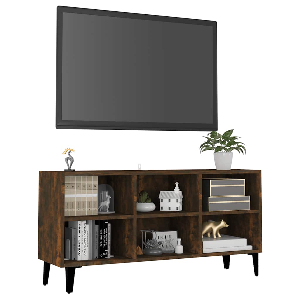 TV Cabinet with Metal Legs Smoked Oak 103,5x30x50 cm