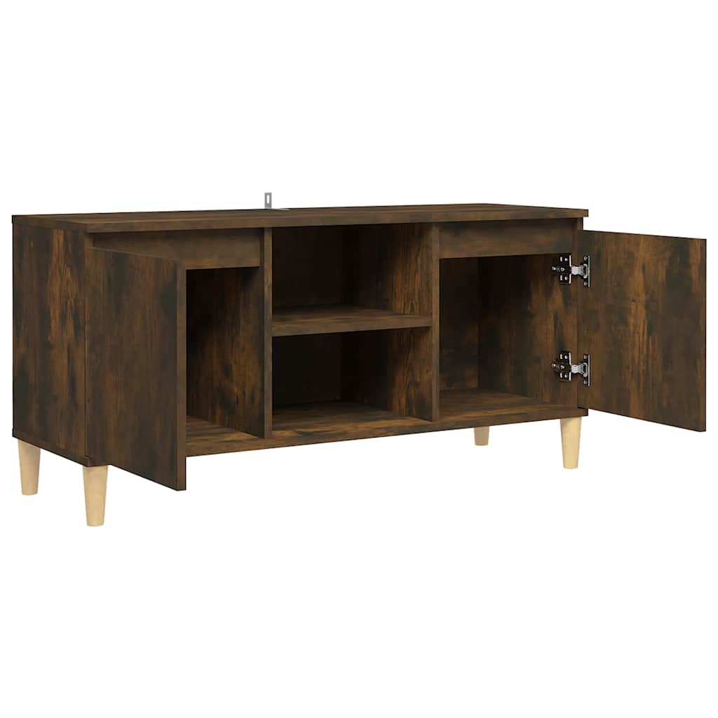 813158 vidaXL TV Cabinet with Solid Wood Legs Smoked Oak 103,5x35x50 cm
