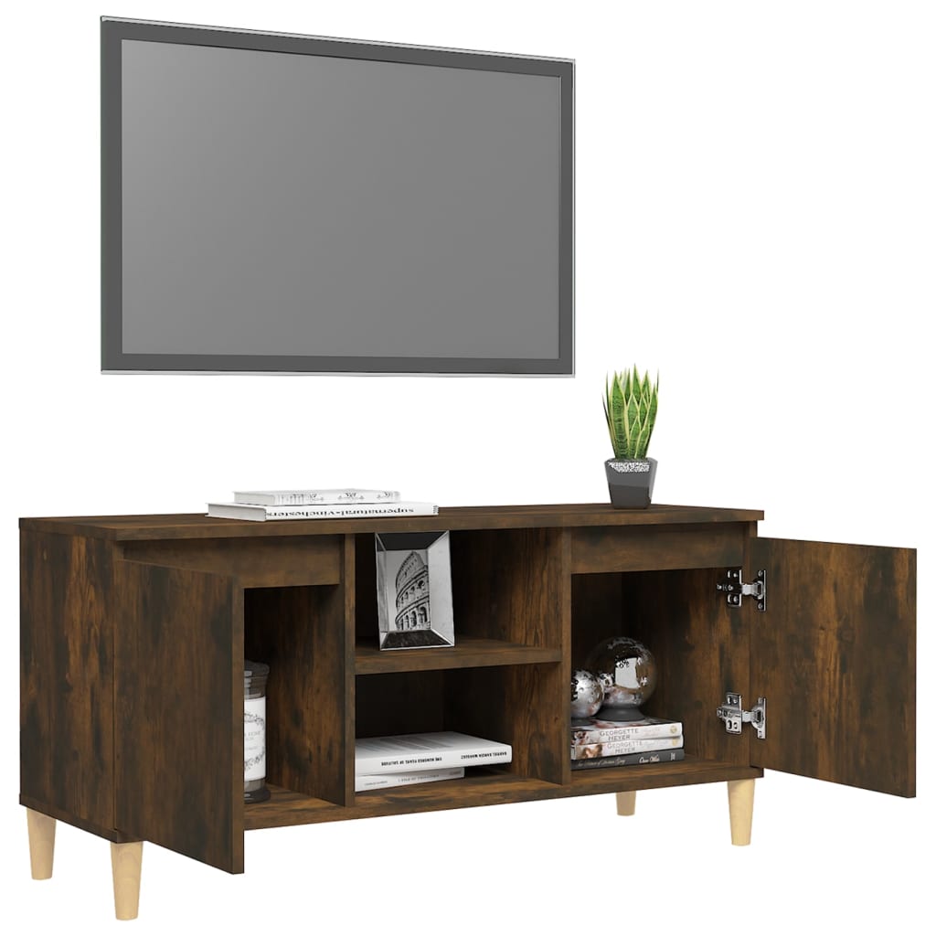 vidaXL TV Cabinet with Solid Wood Legs Smoked Oak 103.5x35x50 cm