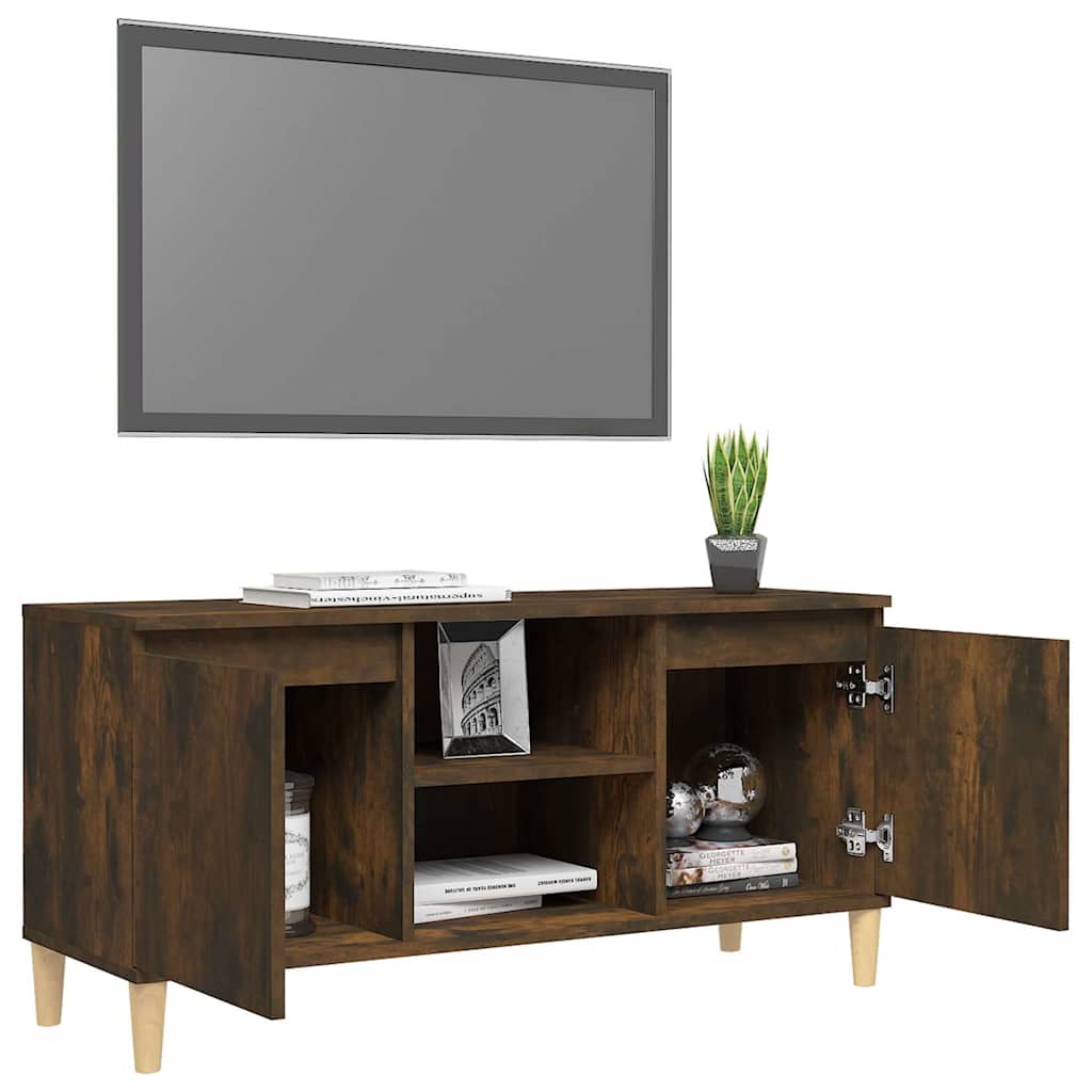 813158 vidaXL TV Cabinet with Solid Wood Legs Smoked Oak 103,5x35x50 cm