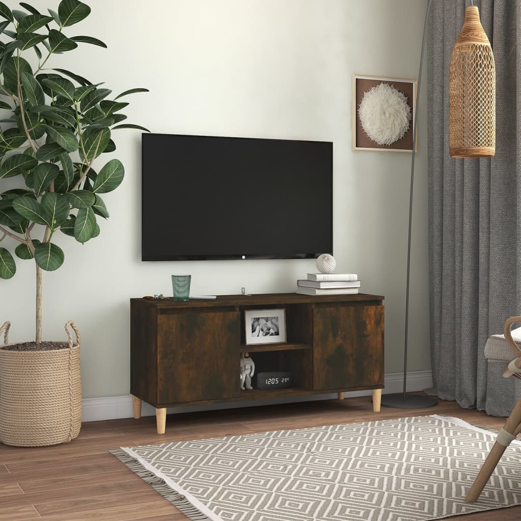 vidaXL TV Cabinet with Solid Wood Legs Smoked Oak 103.5x35x50 cm