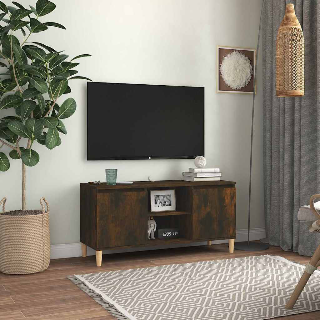 813158 vidaXL TV Cabinet with Solid Wood Legs Smoked Oak 103,5x35x50 cm