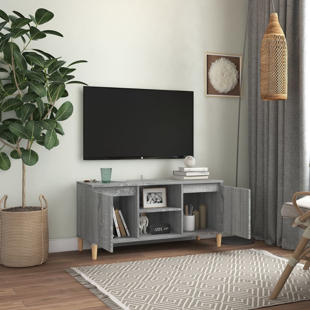 vidaXL TV Cabinet with Solid Wood Legs Grey Sonoma 103.5x35x50 cm