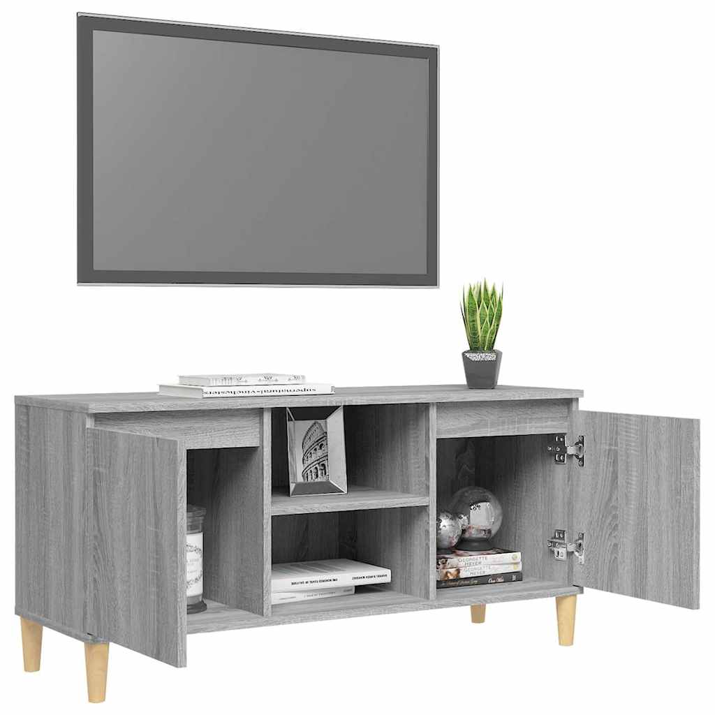 TV Cabinet with Solid Wood Legs Grey Sonoma 103,5x35x50 cm