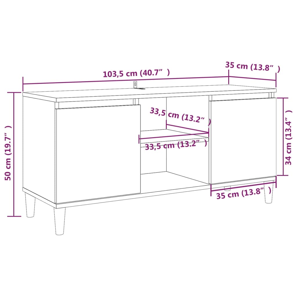 vidaXL TV Cabinet with Solid Wood Legs Grey Sonoma 103.5x35x50 cm