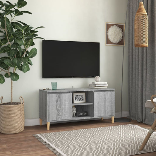 vidaXL TV Cabinet with Solid Wood Legs Grey Sonoma 103.5x35x50 cm