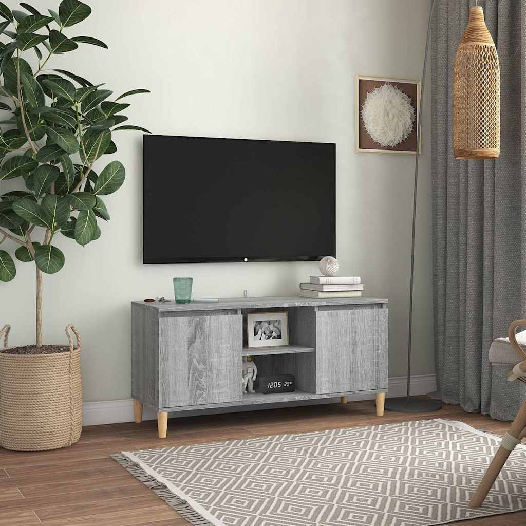 TV Cabinet with Solid Wood Legs Grey Sonoma 103,5x35x50 cm
