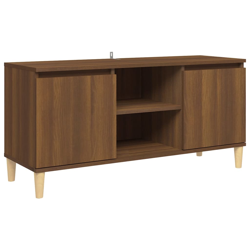 vidaXL TV Cabinet with Solid Wood Legs Brown Oak 103.5x35x50 cm