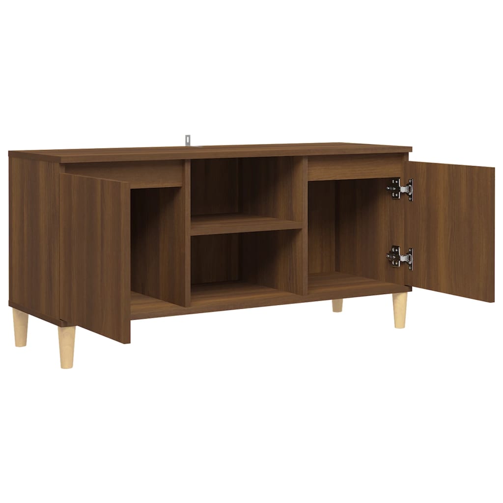 vidaXL TV Cabinet with Solid Wood Legs Brown Oak 103.5x35x50 cm