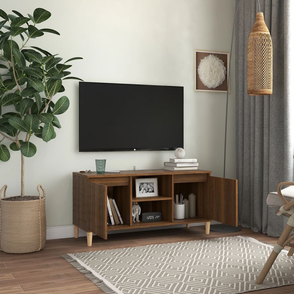 vidaXL TV Cabinet with Solid Wood Legs Brown Oak 103.5x35x50 cm