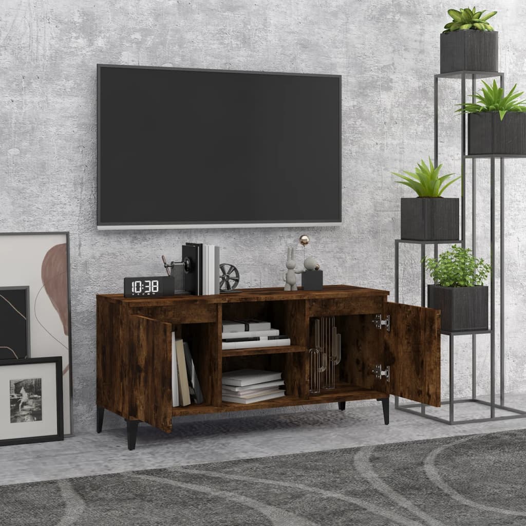 vidaXL TV Cabinet with Metal Legs Smoked Oak 103.5x35x50 cm