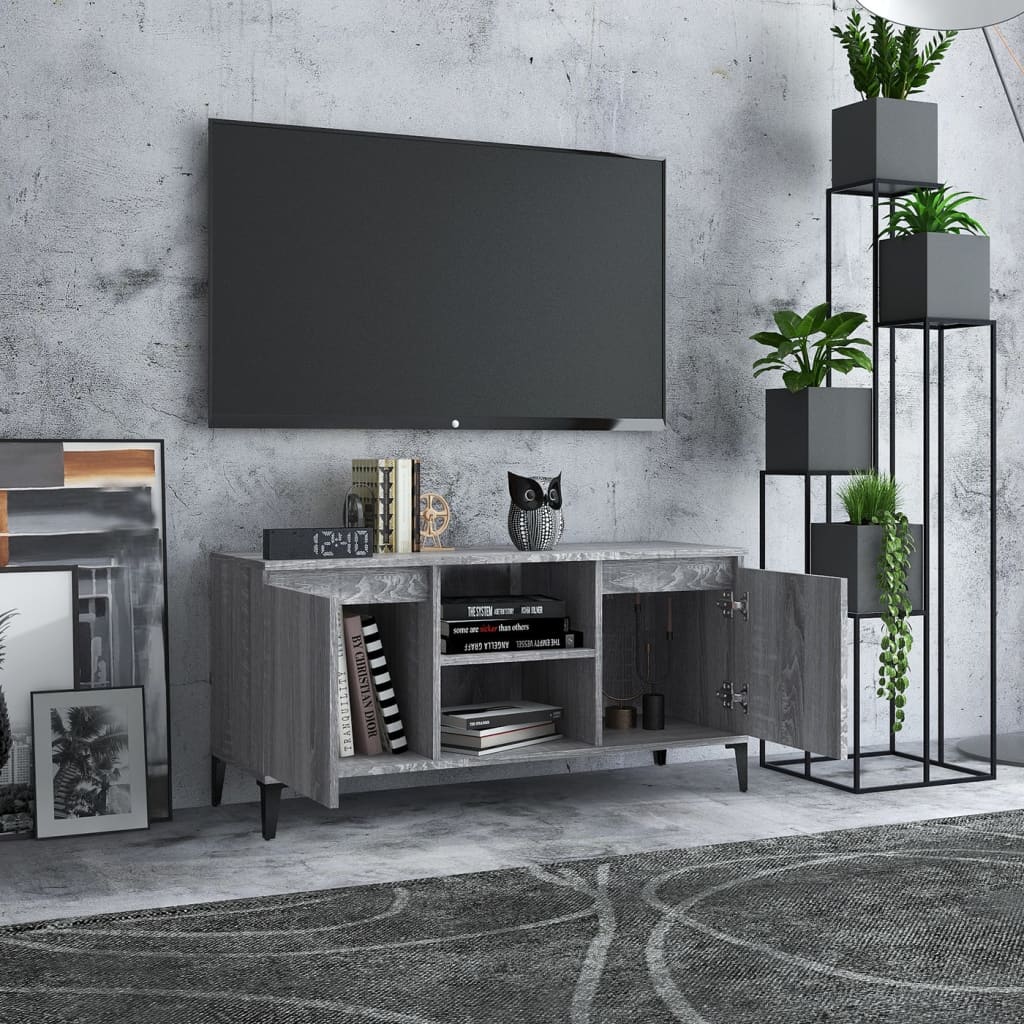 vidaXL TV Cabinet with Metal Legs Grey Sonoma 103.5x35x50 cm