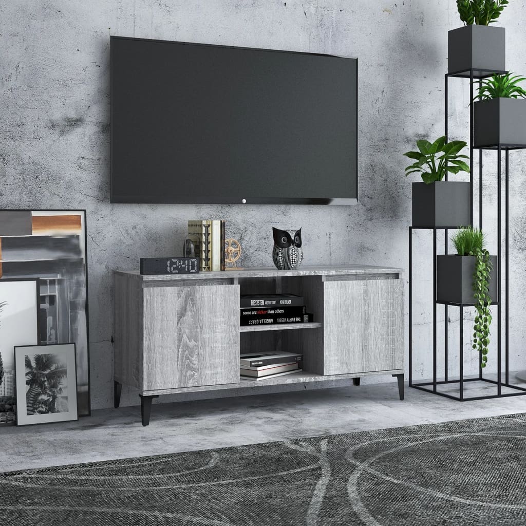 vidaXL TV Cabinet with Metal Legs Grey Sonoma 103.5x35x50 cm