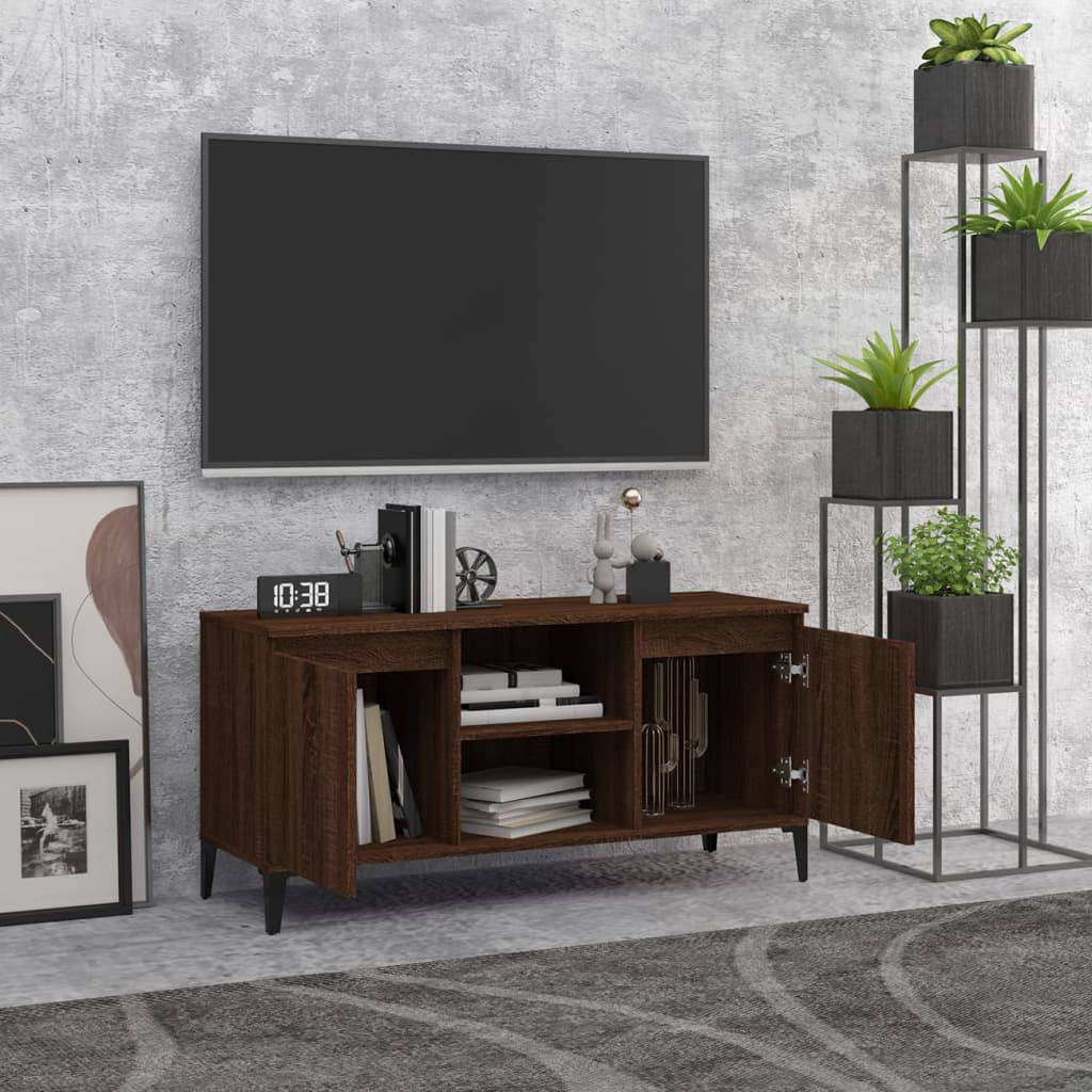 vidaXL TV Cabinet with Metal Legs Brown Oak 103.5x35x50 cm