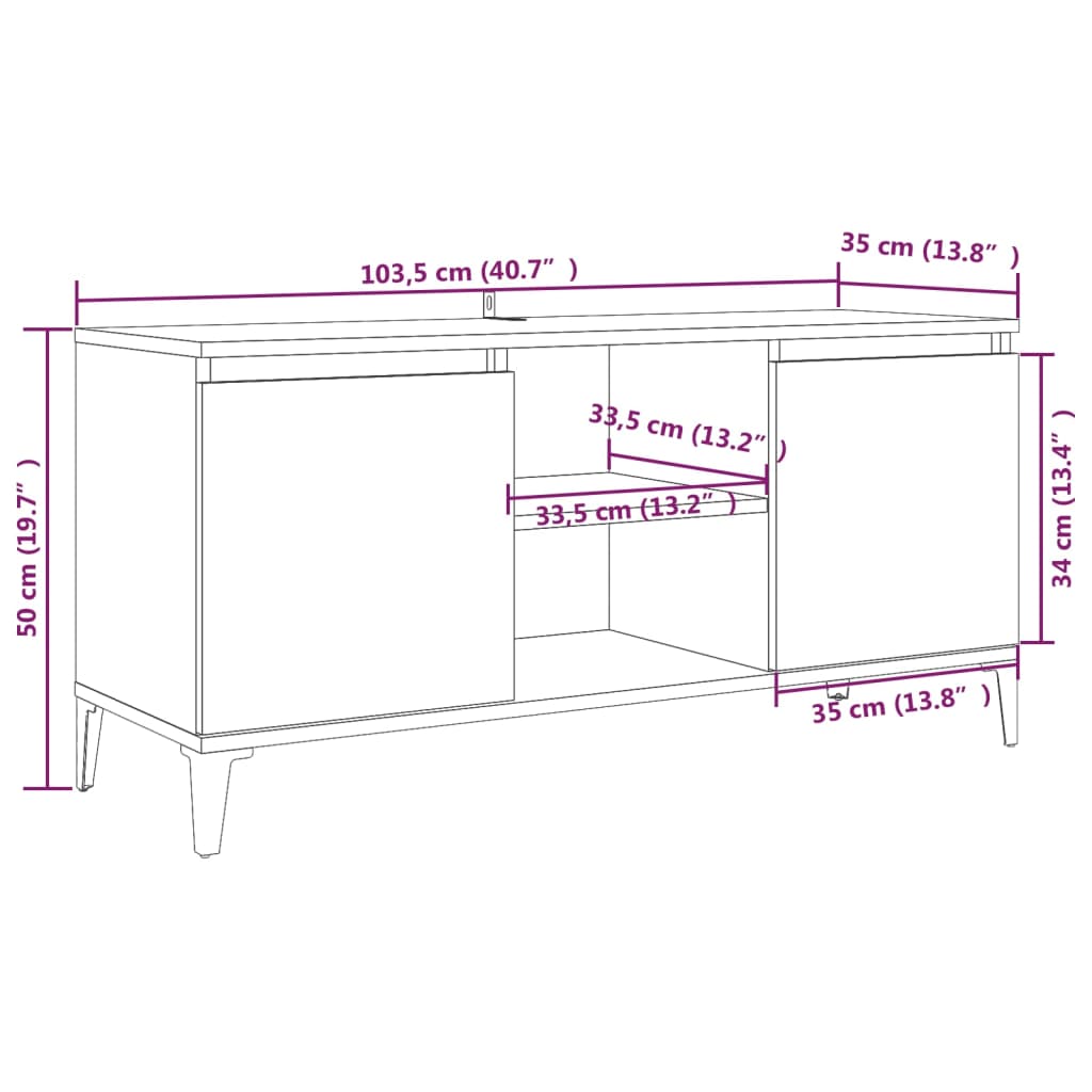 vidaXL TV Cabinet with Metal Legs Brown Oak 103.5x35x50 cm