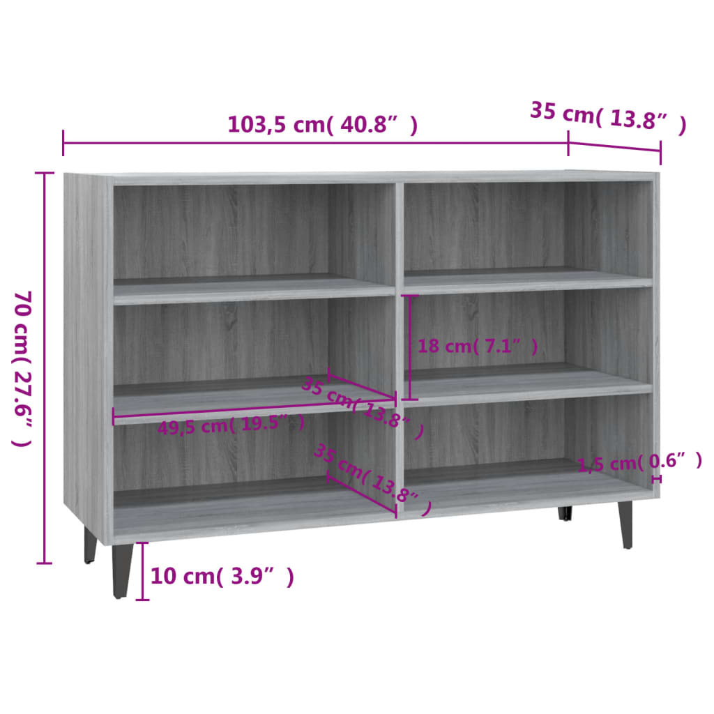 vidaXL Sideboard Grey Sonoma 103.5x35x70 cm Engineered Wood