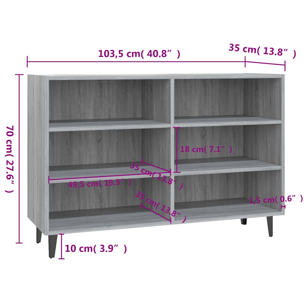 Sideboard Grey Sonoma 103,5x35x70 cm Engineered Wood