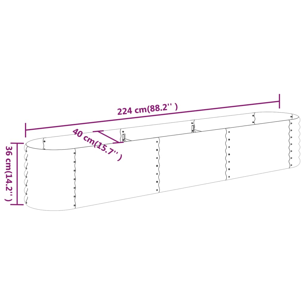 Garden Raised Bed Galvanised Steel 224x40x36 cm Green