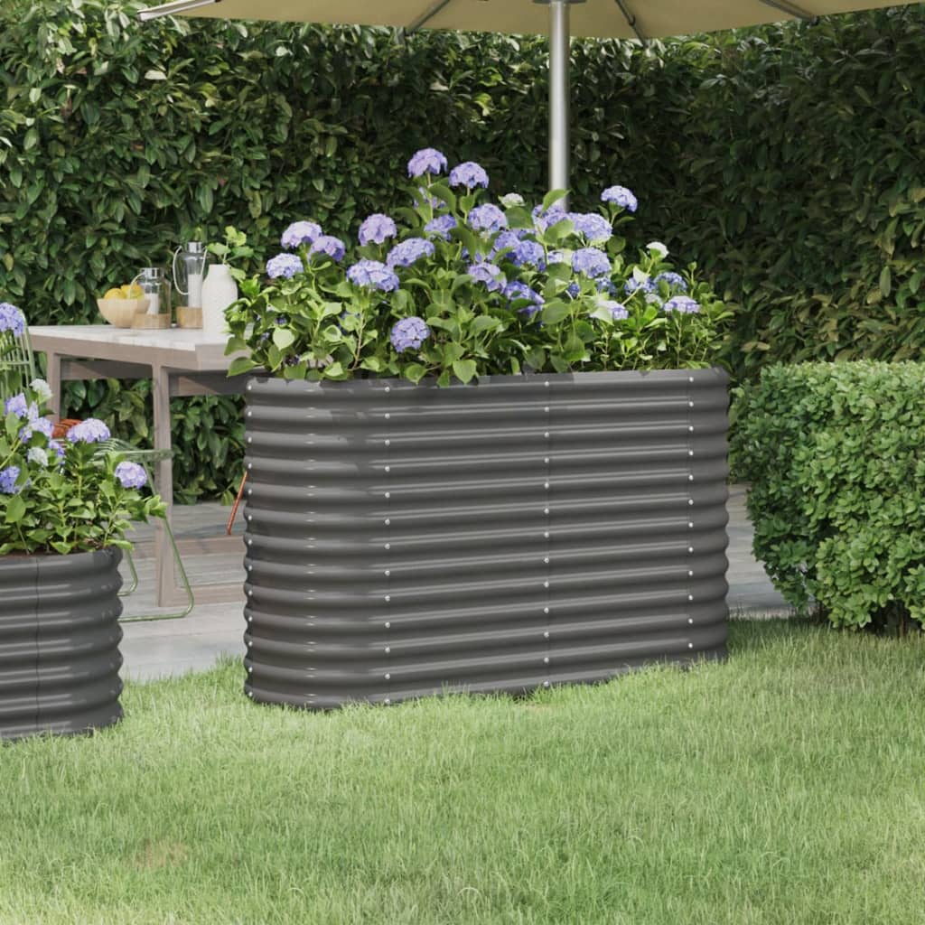 vidaXL Garden Raised Bed Powder-coated Steel 114x40x68 cm Grey