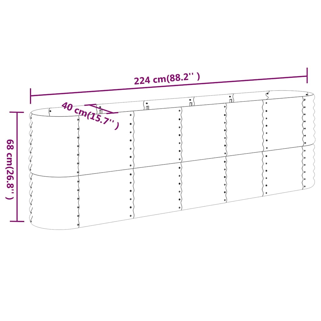 Garden Raised Bed Galvanised Steel 224x40x68 cm Anthracite