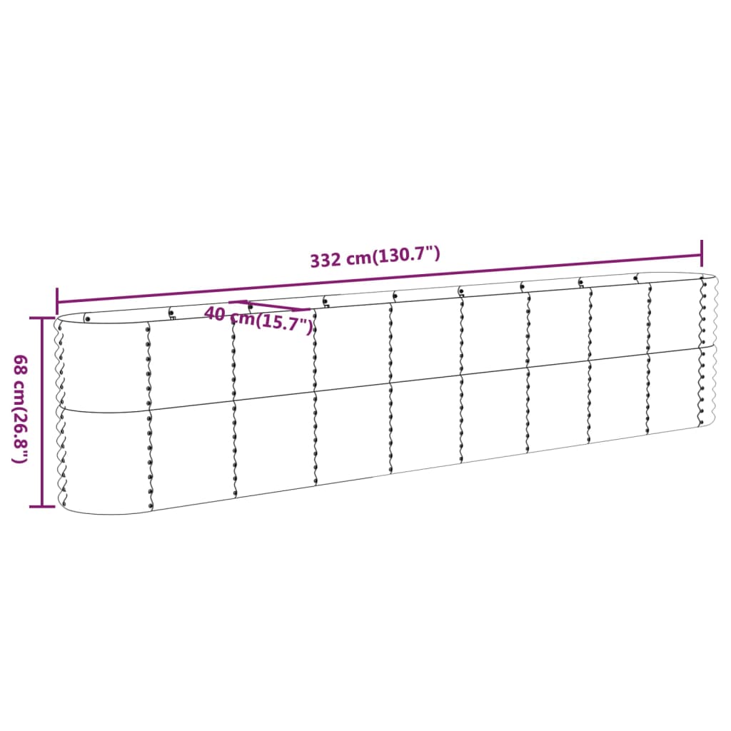 Garden Raised Bed Galvanised Steel 332x40x68 cm Silver