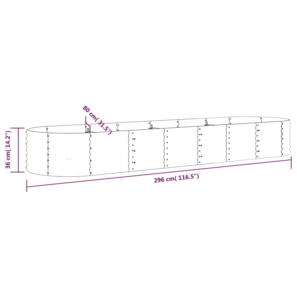 vidaXL Garden Raised Bed Powder-coated Steel 296x80x36 cm Grey