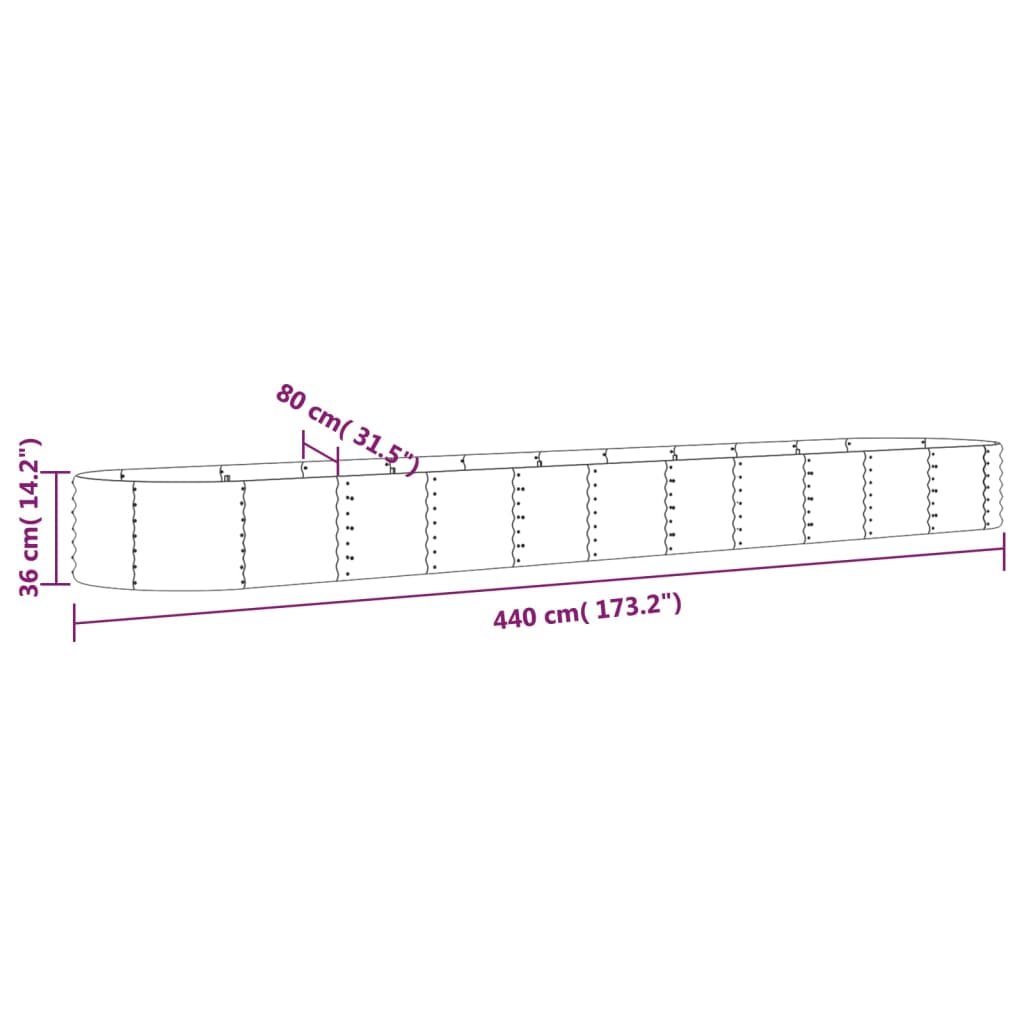 vidaXL Garden Raised Bed Powder-coated Steel 440x80x36 cm Grey