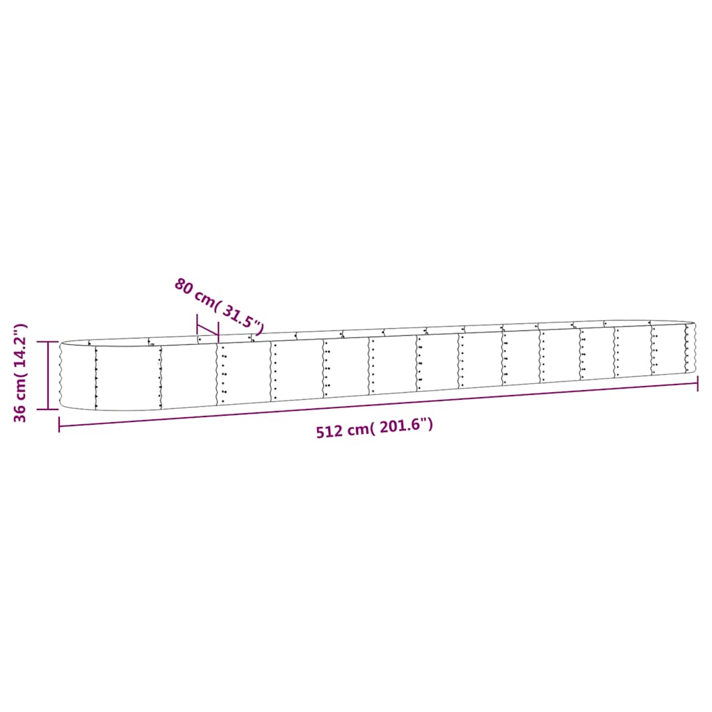 Garden Raised Bed Galvanised Steel 512x80x36 cm Anthracite