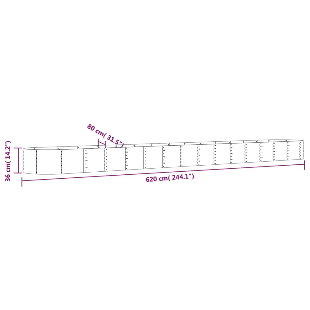 vidaXL Garden Raised Bed Powder-coated Steel 620x80x36 cm Green