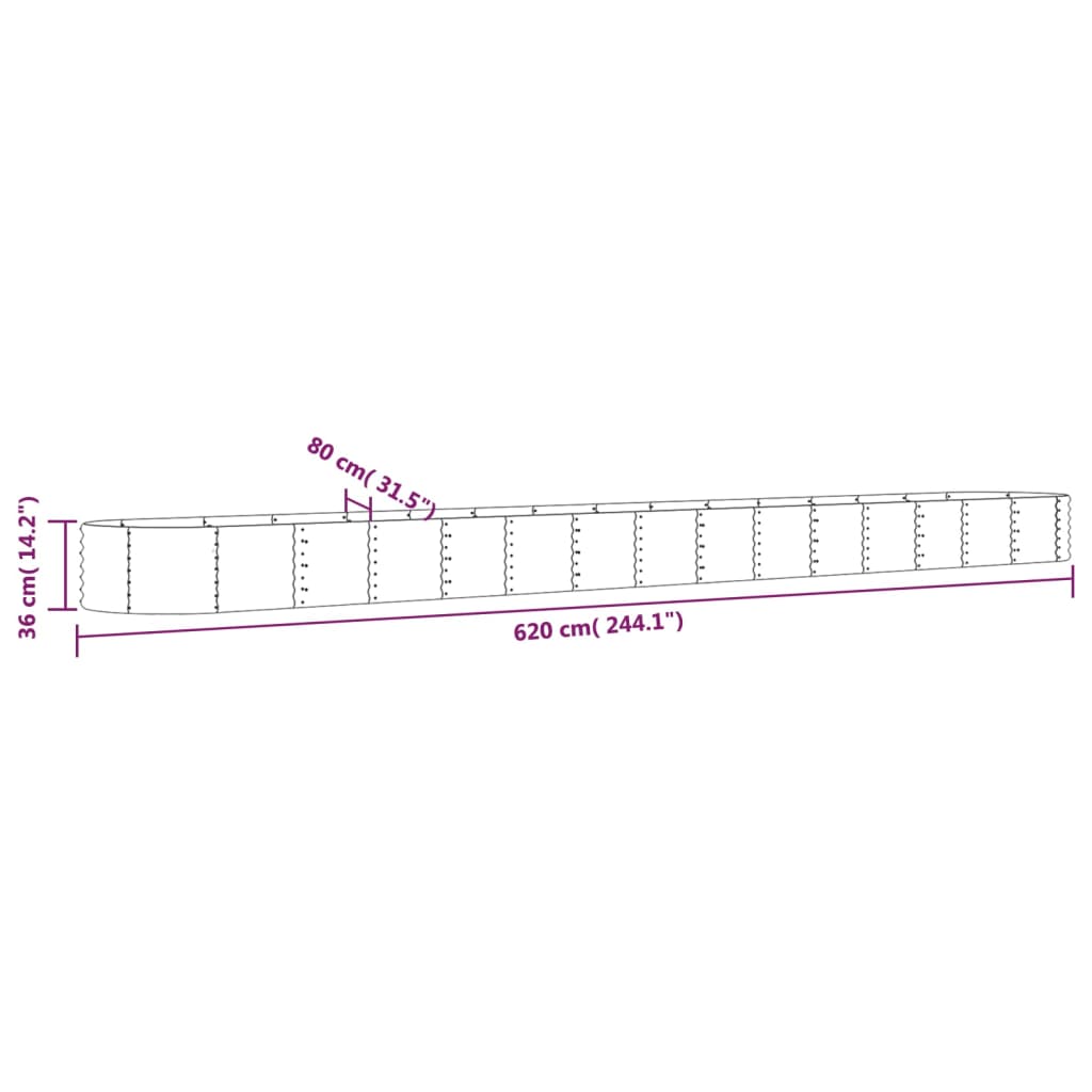 Garden Raised Bed Galvanised Steel 620x80x36 cm Silver