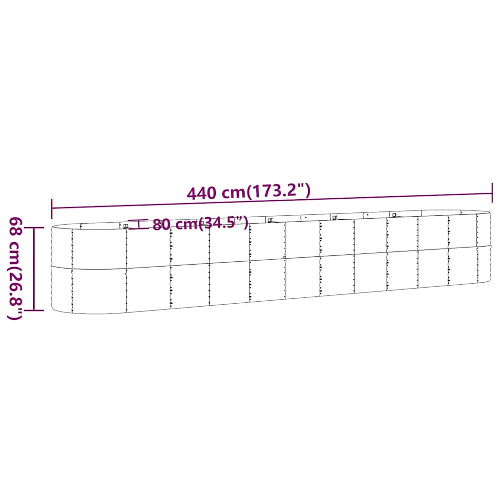 Garden Raised Bed Galvanised Steel 440x80x68 cm Anthracite