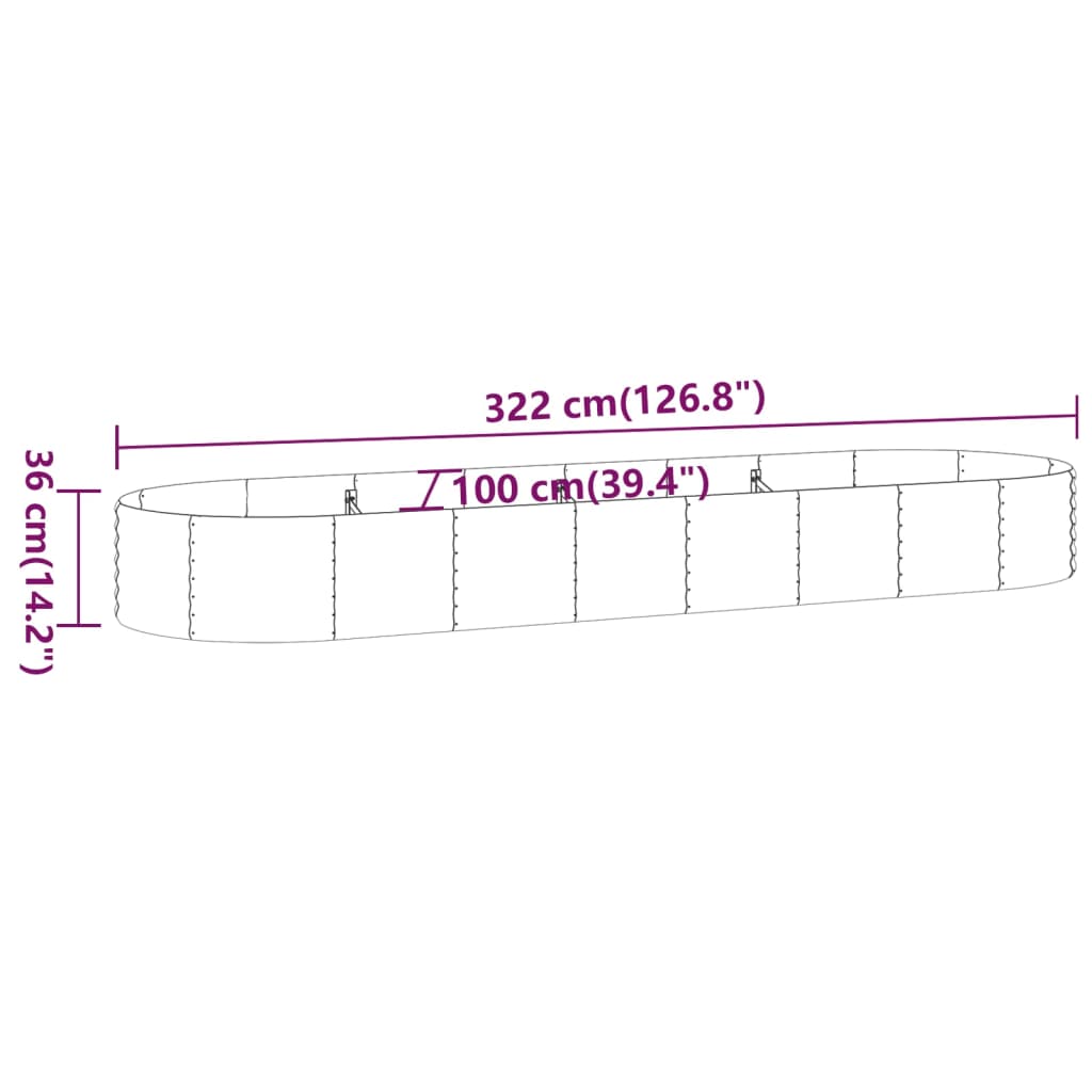 Garden Raised Bed Galvanised Steel 322x100x36 cm Brown