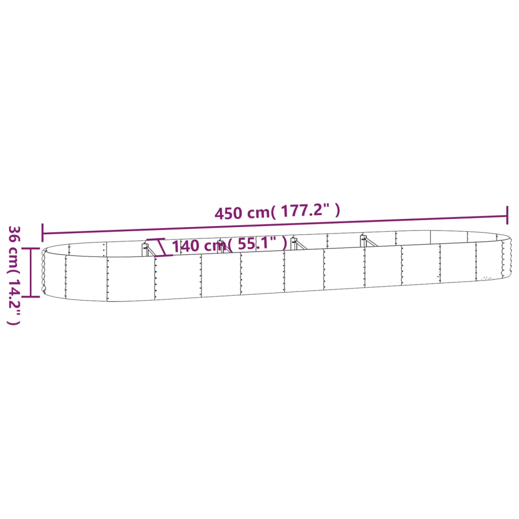 vidaXL Garden Raised Bed Powder-coated Steel 450x140x36 cm Grey