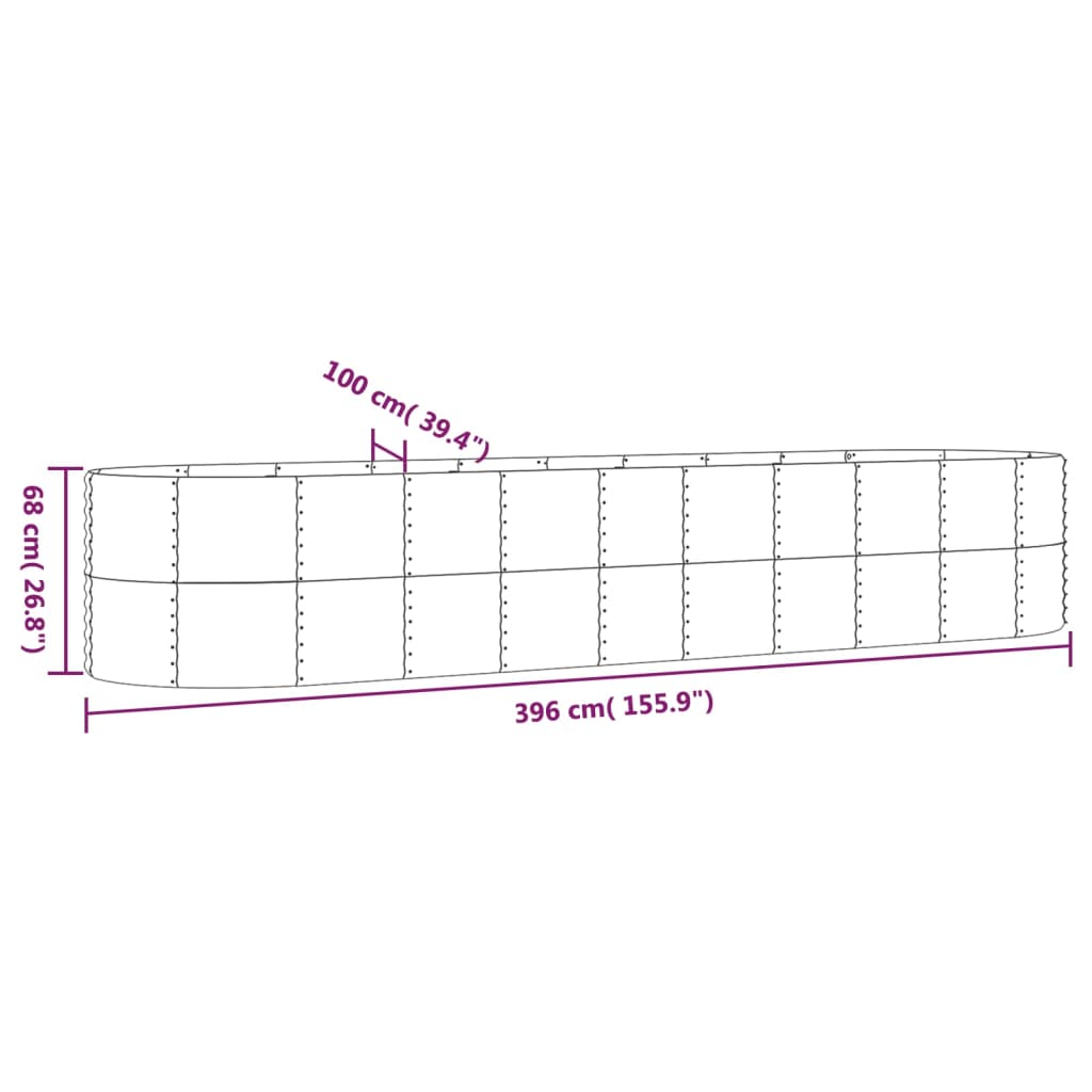 vidaXL Garden Raised Bed Powder-coated Steel 396x100x68 cm Grey