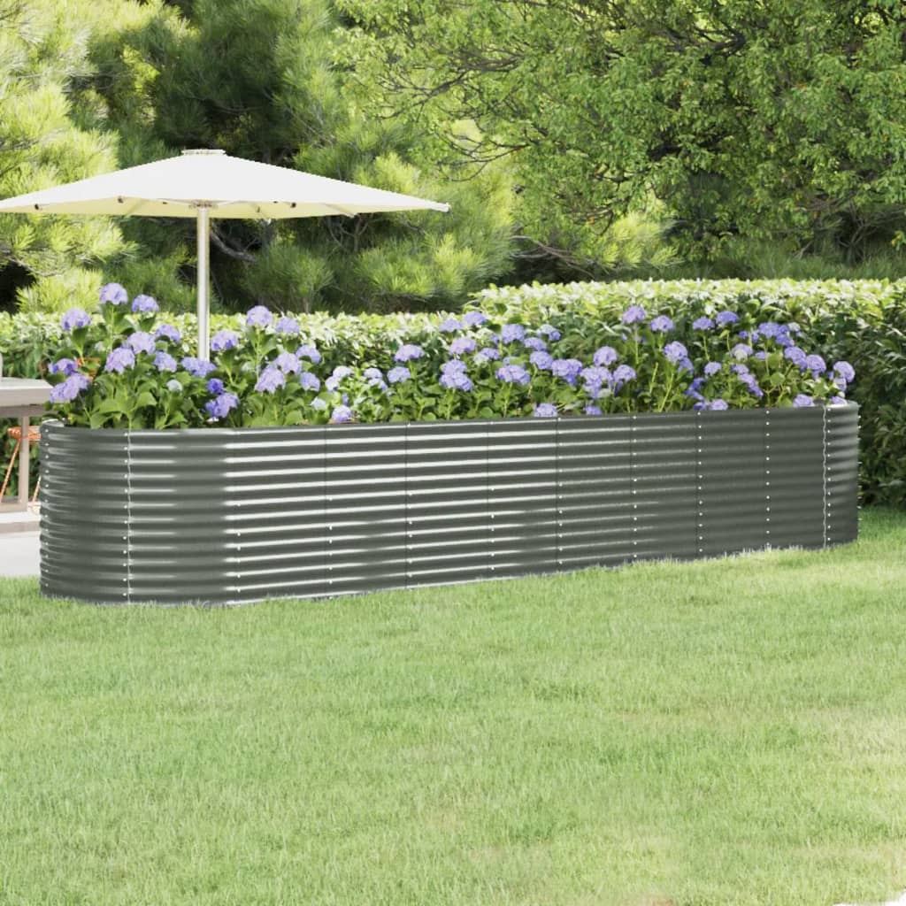 vidaXL Garden Raised Bed Powder-coated Steel 396x100x68 cm Grey