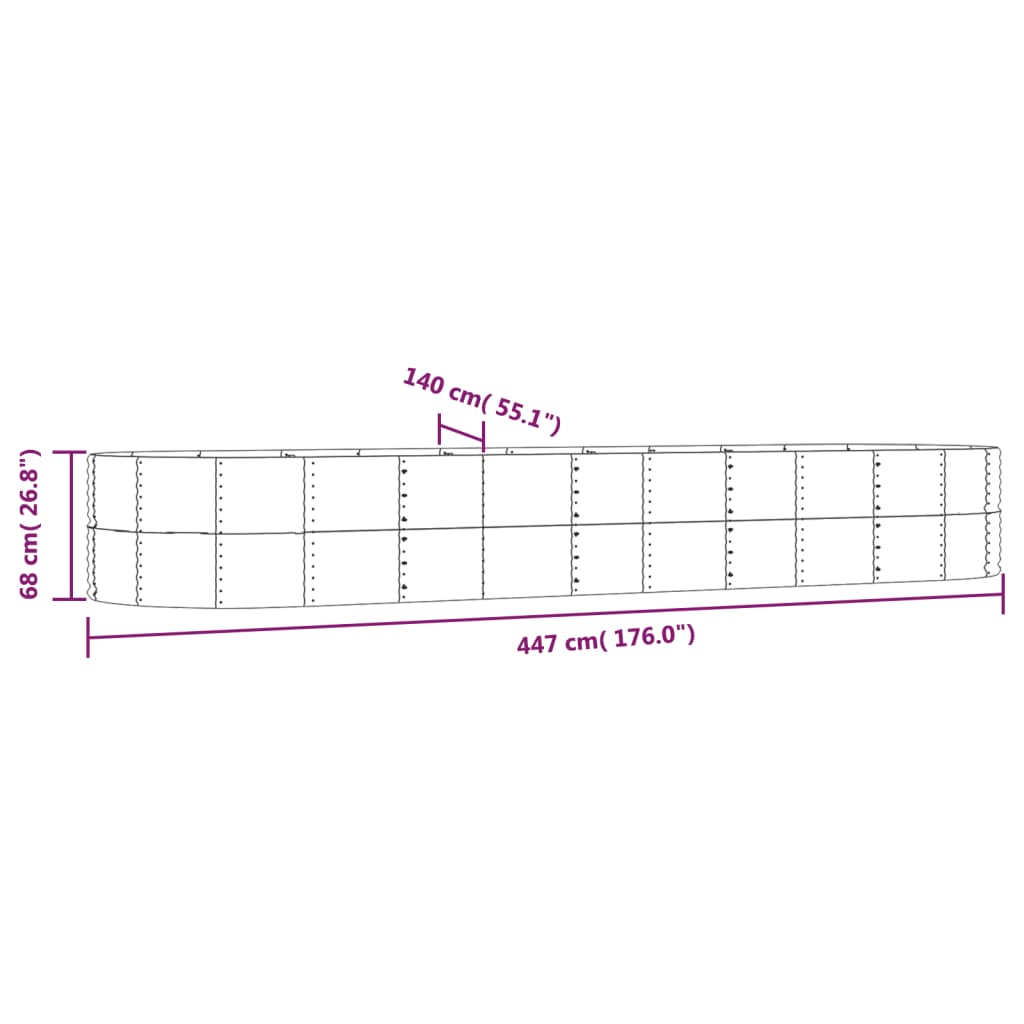 vidaXL Garden Raised Bed Grey 447x140x68 cm Powder-coated Steel