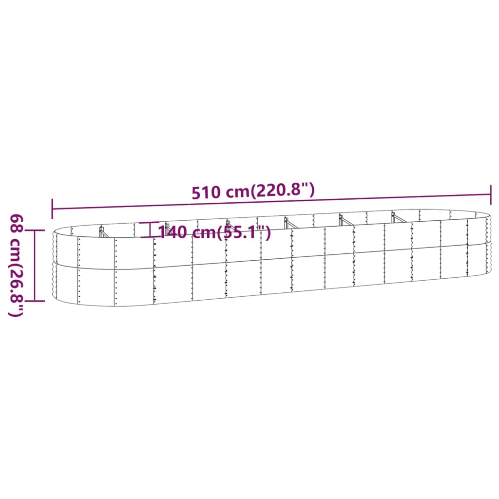 vidaXL Garden Raised Bed Powder-coated Steel 510x140x68 cm Silver