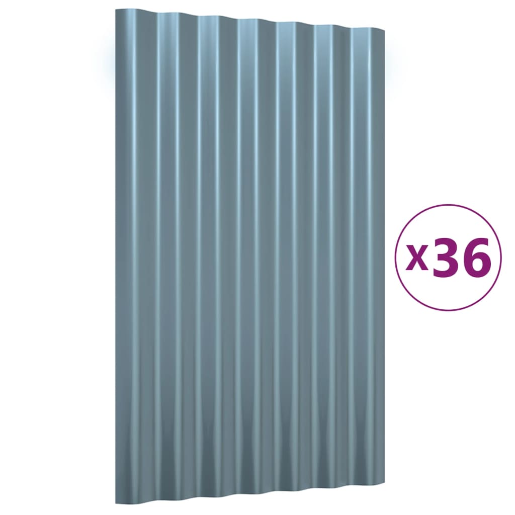 vidaXL Roof Panels 36 pcs Powder-coated Steel Grey 60x36 cm