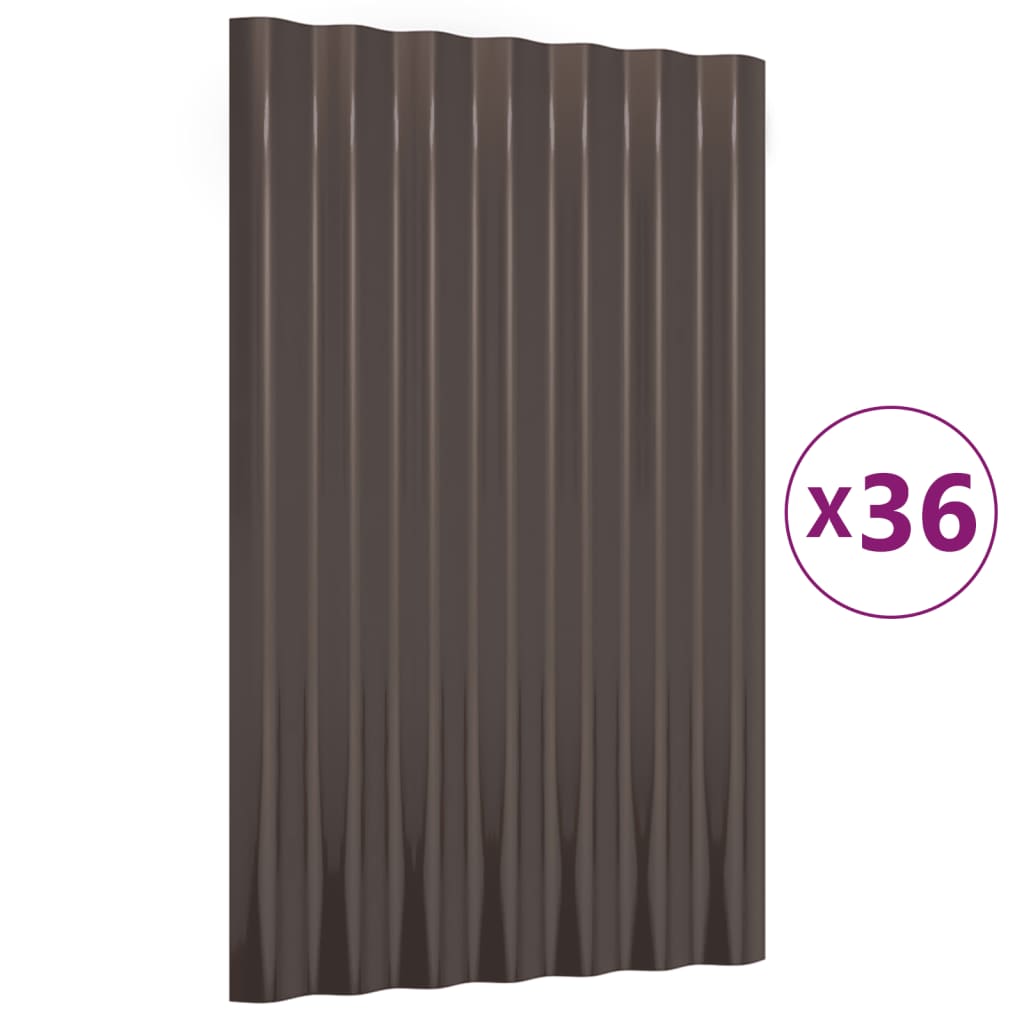 vidaXL Roof Panels 36 pcs Powder-coated Steel Brown 60x36 cm