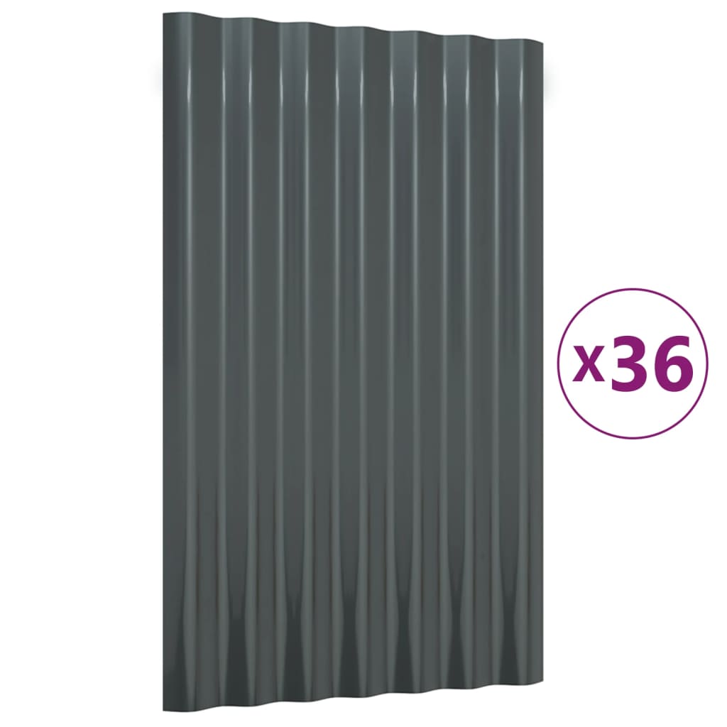 vidaXL Roof Panels 36 pcs Powder-coated Steel Anthracite 60x36 cm