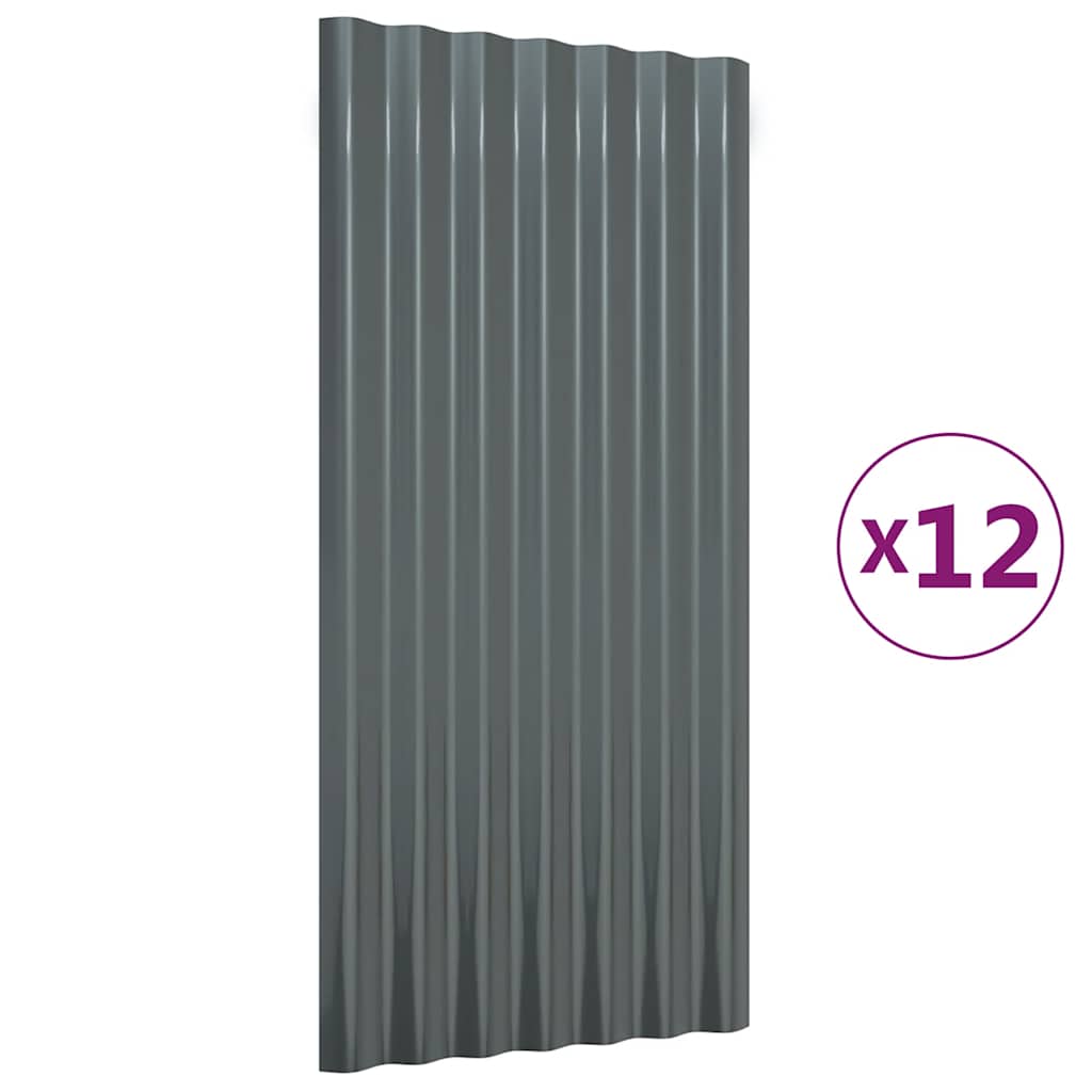 Roof Panels 12 pcs Galvanised Steel Anthracite 80x36 cm