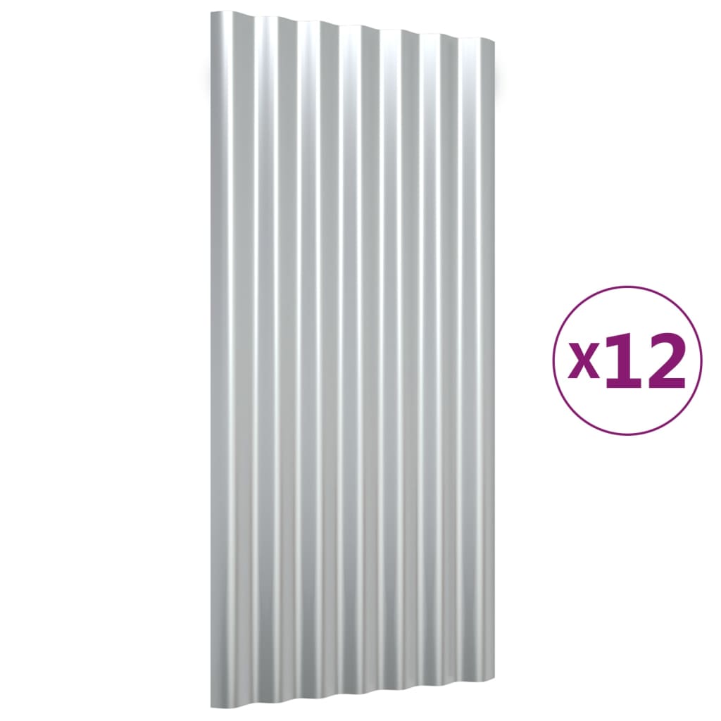 vidaXL Roof Panels 12 pcs Powder-coated Steel Silver 80x36 cm